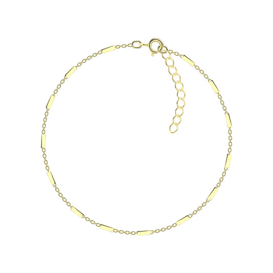 Gold Plated Sterling Silver Cable Bar Anklet - The Evelyn