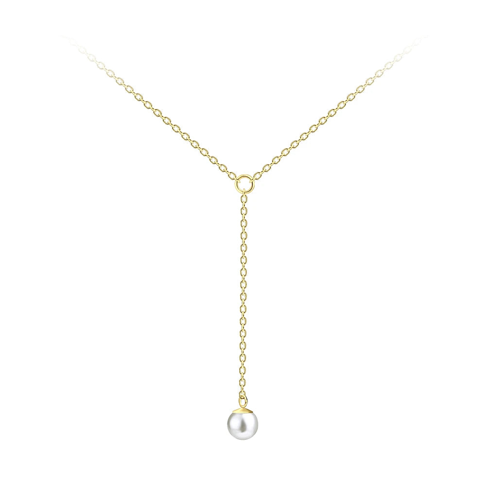 Gold Plated Sterling Silver Hanging Pearl Necklace - The Lilah