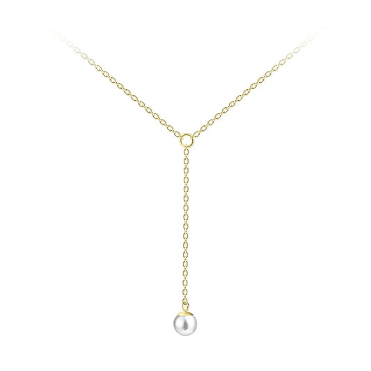 Gold Plated Sterling Silver Hanging Pearl Necklace - The Lilah