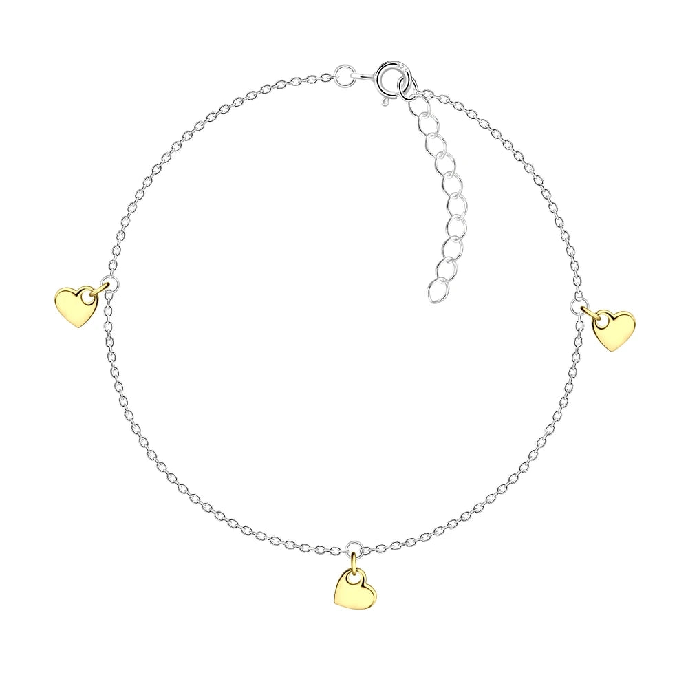 Gold Plated Sterling Silver Heart Anklet - The Oliva