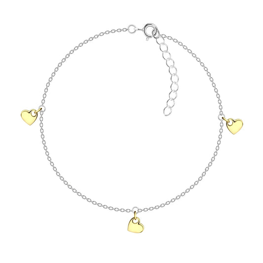 Gold Plated Sterling Silver Heart Anklet - The Oliva