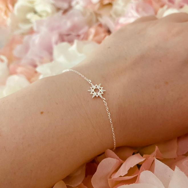 Sterling Silver Sun Bracelet CZ Stone - The Aurora
