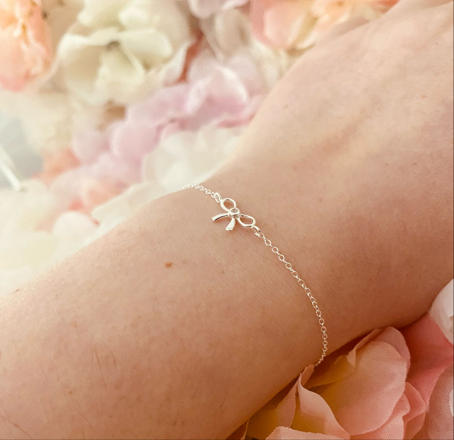 Sterling Silver Bow Bracelet CZ Stone - The Isabella
