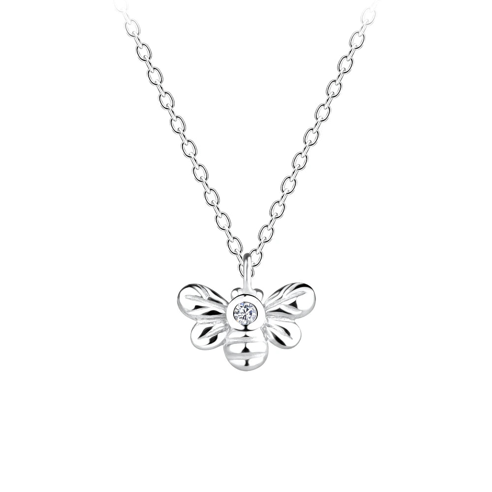 Sterling Silver Bee Necklace CZ Stone - The Melissa