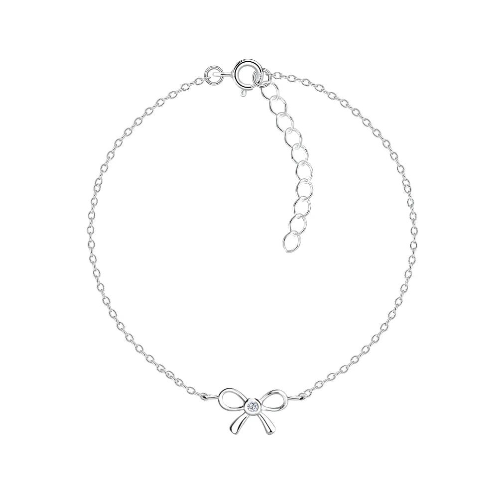 Sterling Silver Bow Bracelet CZ Stone - The Isabella
