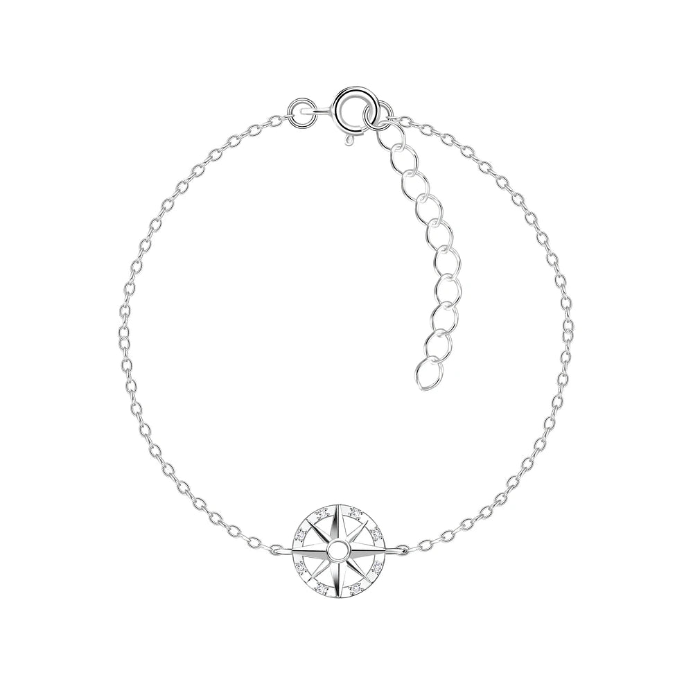 Sterling Silver Compass Bracelet CZ Stone - The Ulyssa