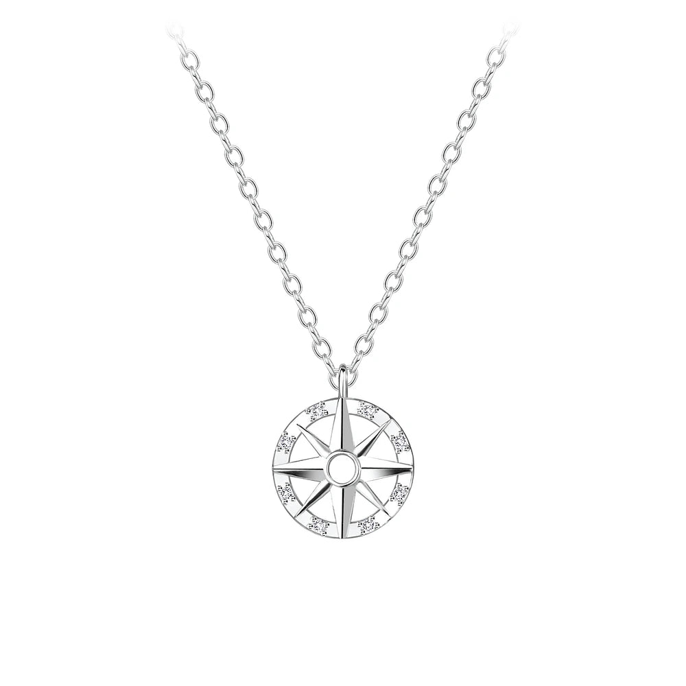 Sterling Silver Compass Necklace CZ Stone - The Ulyssa