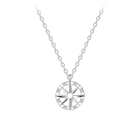 Sterling Silver Compass Necklace CZ Stone - The Ulyssa