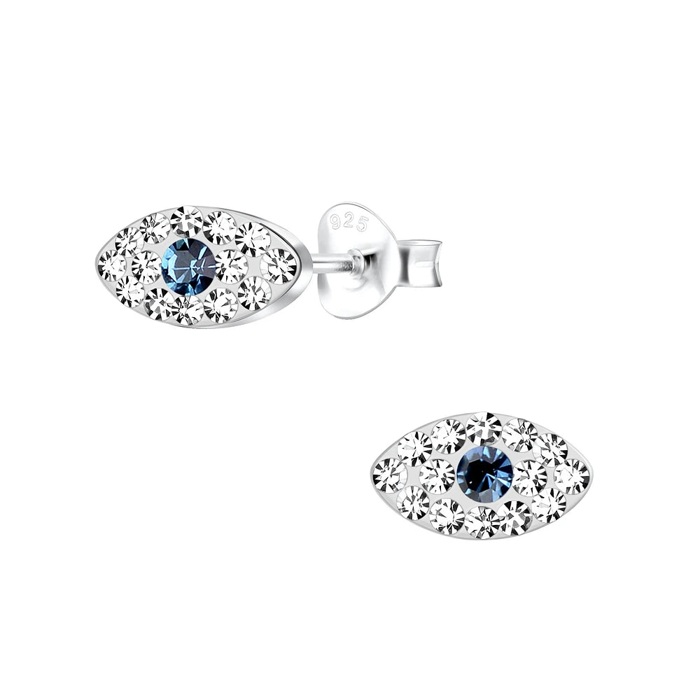 Sterling Silver Evil Eye Stud Earrings CZ Stone - The Beatrice