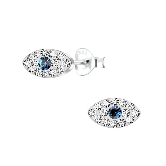 Sterling Silver Evil Eye Stud Earrings CZ Stone - The Beatrice