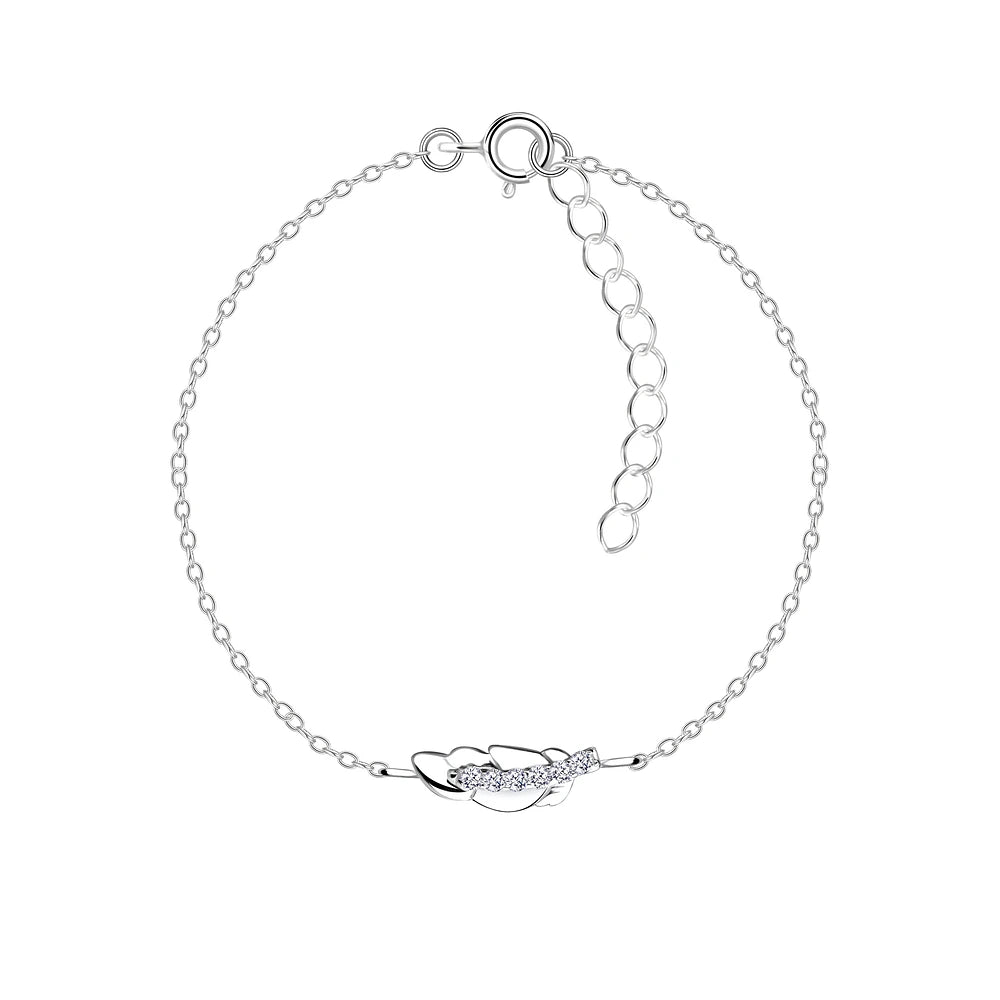 Sterling Silver Feather Bracelet CZ Stone - The Eleanor