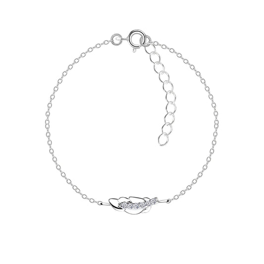 Sterling Silver Feather Bracelet CZ Stone - The Eleanor