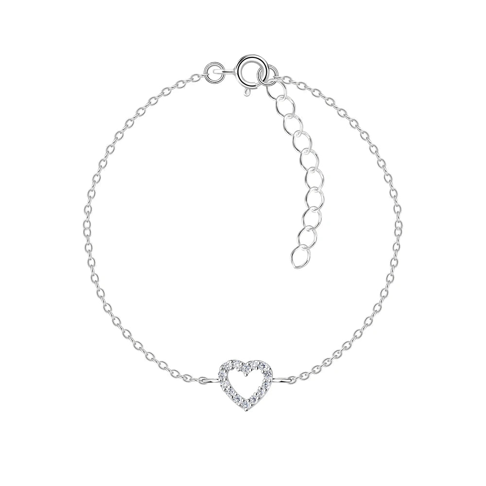Sterling Silver Heart Bracelet CZ Stone - The Adelpha