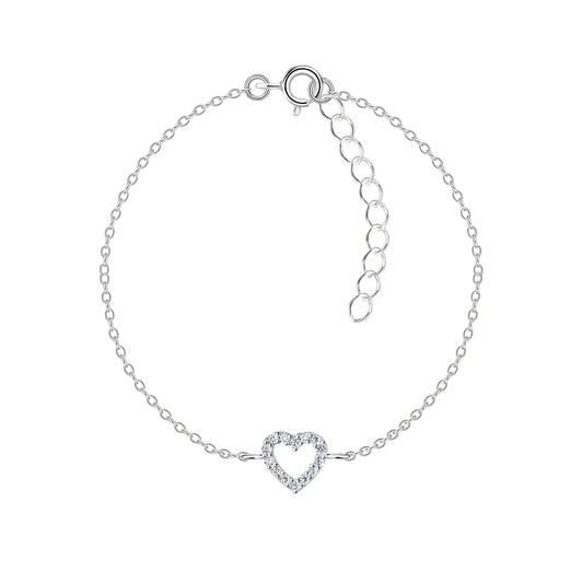 Sterling Silver Heart Bracelet CZ Stone - The Adelpha