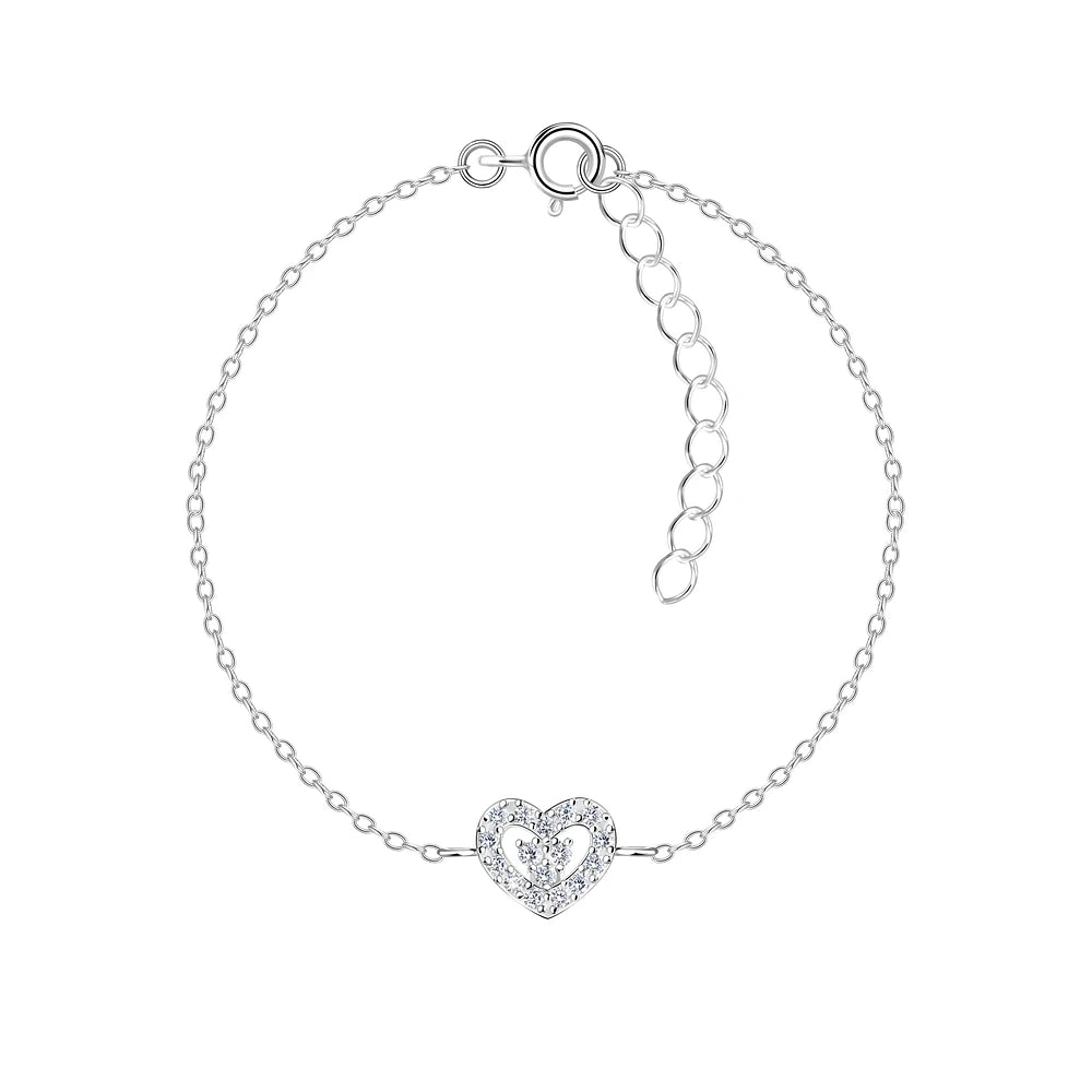 Sterling Silver Heart Bracelet CZ Stone - The Zara
