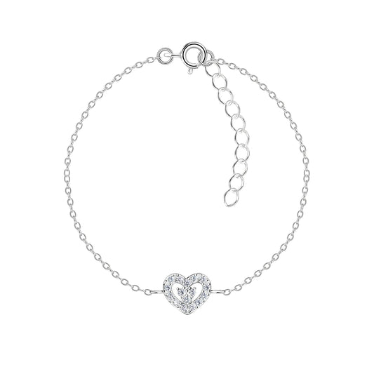 Sterling Silver Heart Bracelet CZ Stone - The Zara