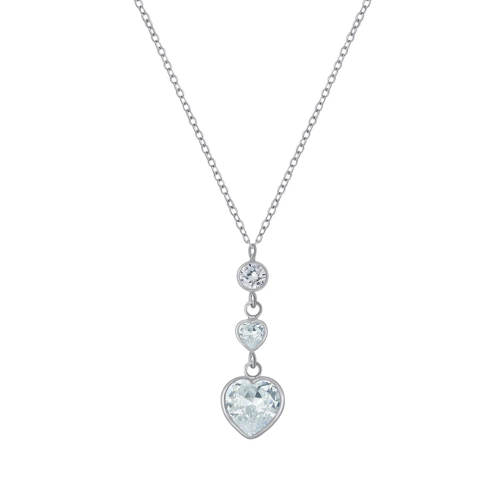 Sterling Silver Heart Necklace CZ Stone - The Amara