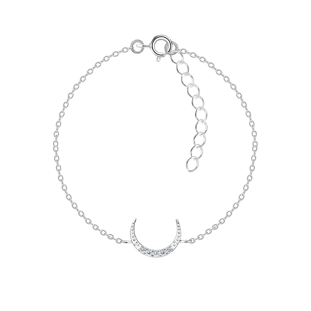 Sterling Silver Moon Bracelet CZ Stone - The Deva