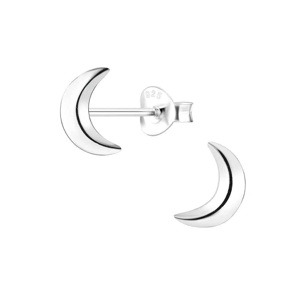 Sterling Silver Moon Stud Earrings - The Luna