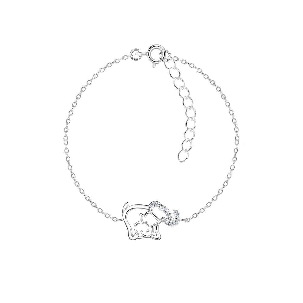 Sterling Silver Mother and Baby Elephant Bracelet CZ Stone	- The Elizabeth