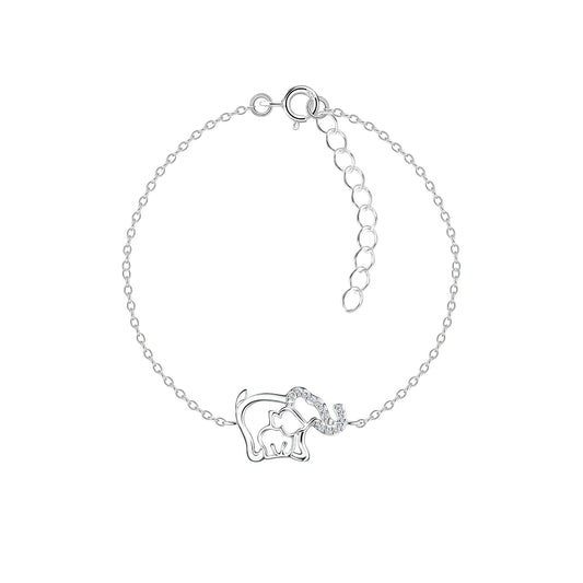 Sterling Silver Mother and Baby Elephant Bracelet CZ Stone	- The Elizabeth