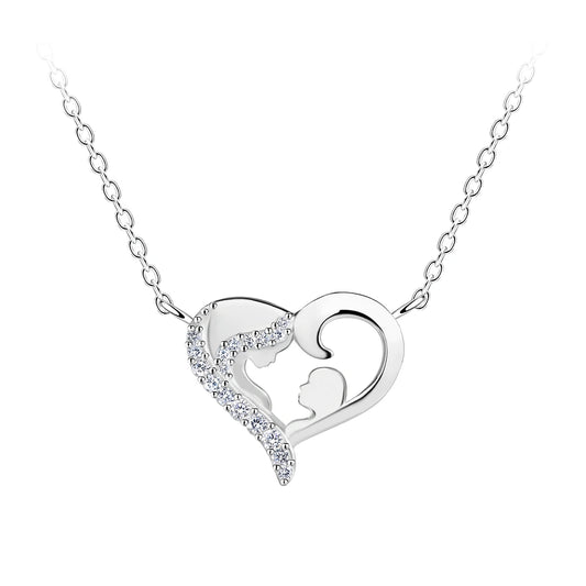 Sterling Silver Mother and Baby Heart Necklace - The Maia