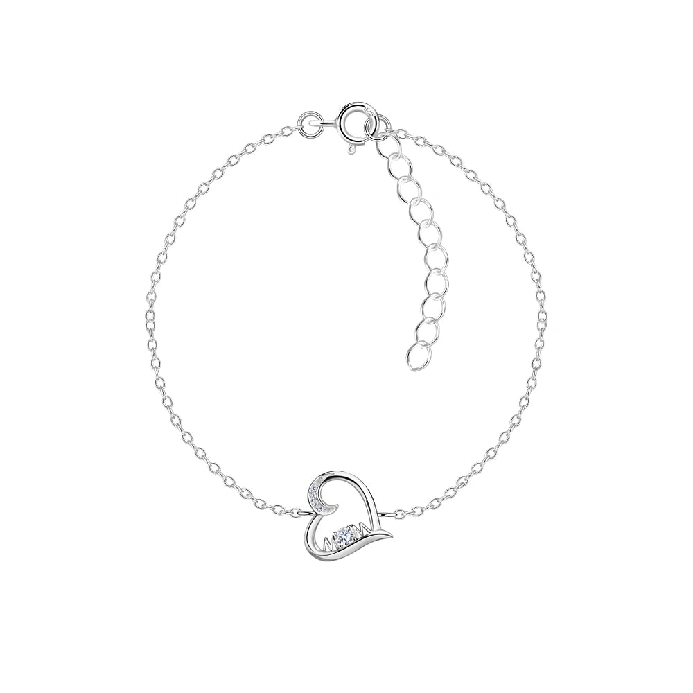 Sterling Silver Mum Heart Bracelet CZ Stone - The Penny