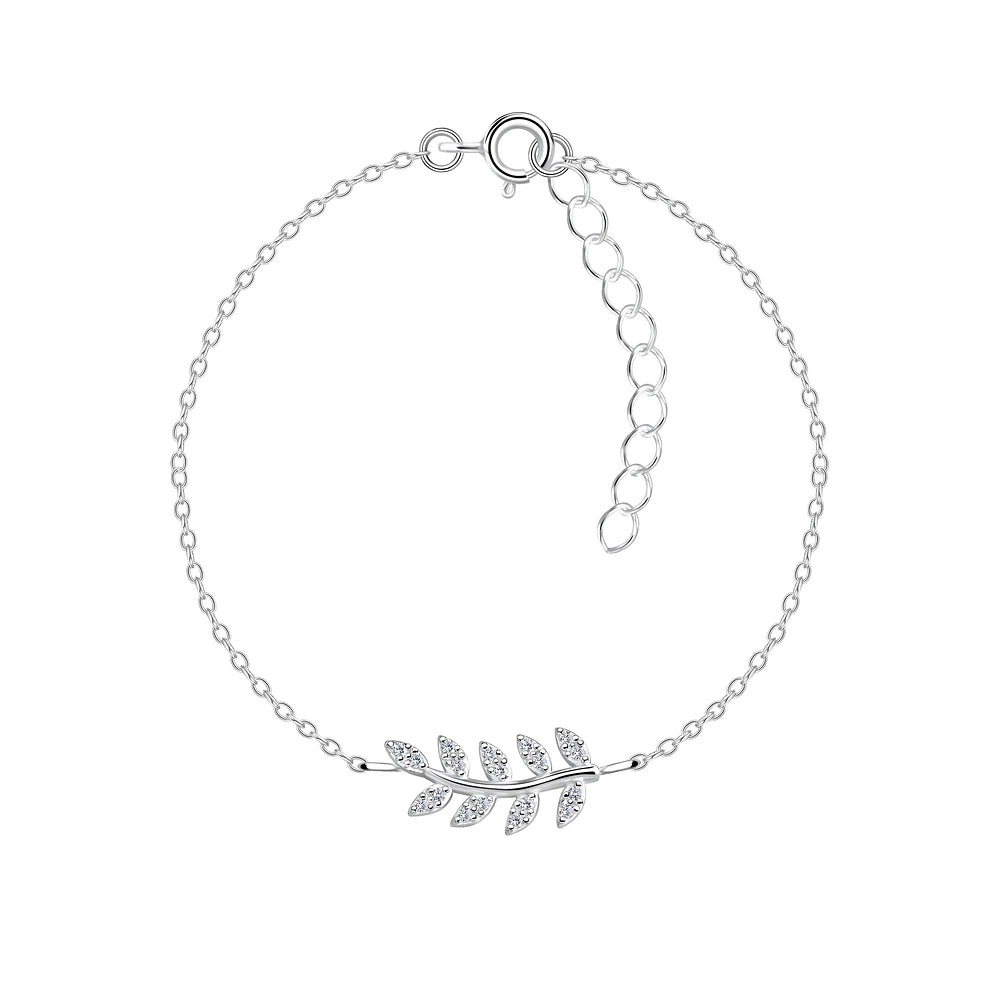 Sterling Silver Olive Leaf Bracelet CZ Stone - The Olive