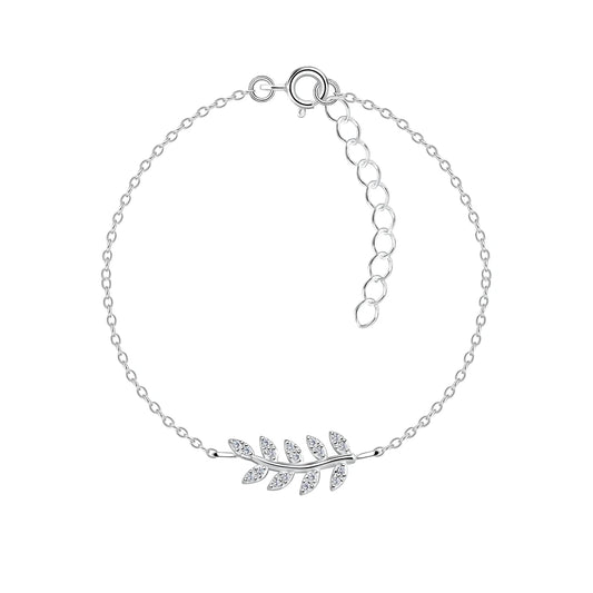 Sterling Silver Olive Leaf Bracelet CZ Stone - The Olive