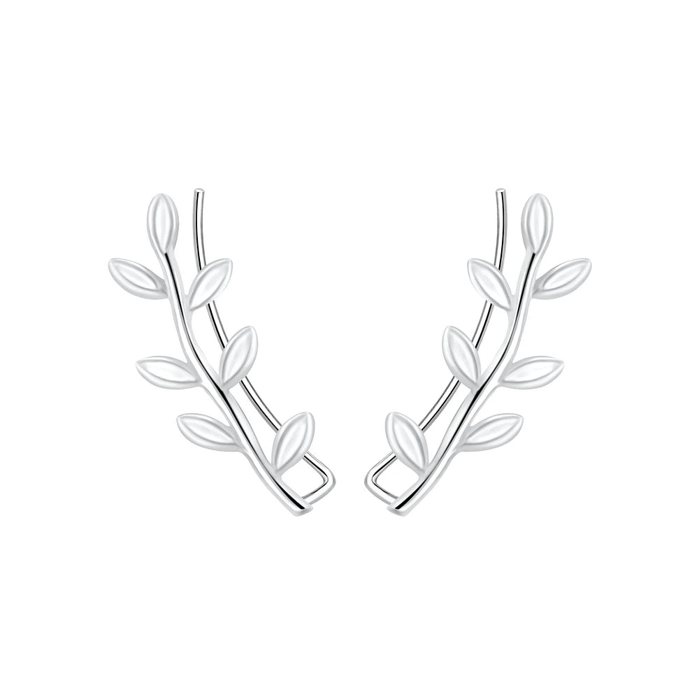 Sterling Silver Olive Leaf Climber Earrings - The Olive