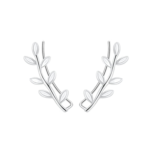Sterling Silver Olive Leaf Climber Earrings - The Olive