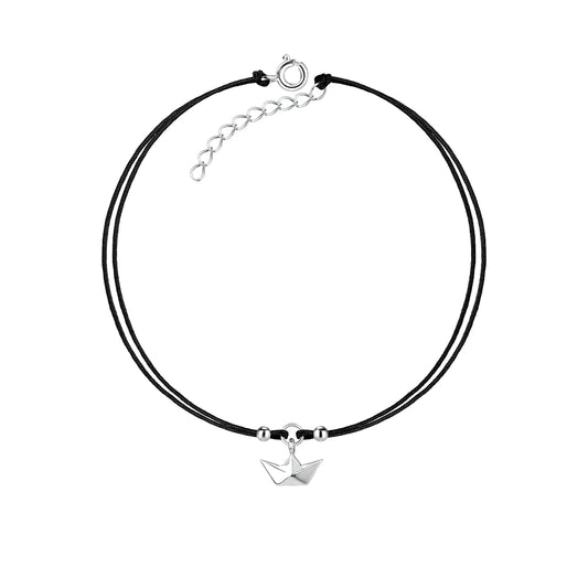 Sterling Silver Origami Boat Cord Anklet - The Maya