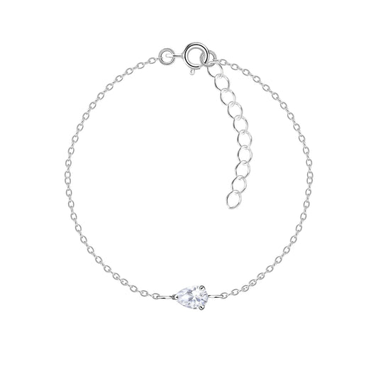 Sterling Silver Pear Bracelet CZ Stone - The Safta
