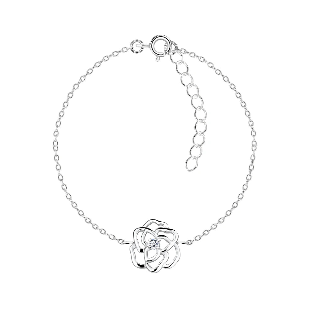 Sterling Silver Rose Bracelet CZ Stone - The Primrose