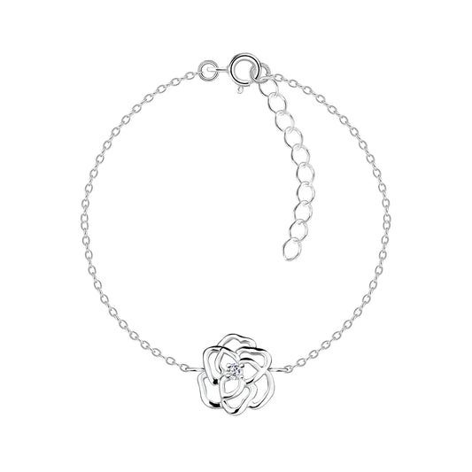 Sterling Silver Rose Bracelet CZ Stone - The Primrose