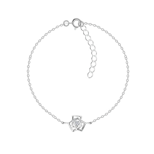 Sterling Silver Rose Flower Bracelet CZ Stone - The Rosaline
