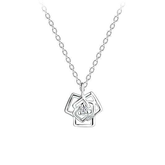 Sterling Silver Rose Flower Necklace CZ Stone - The Rosaline