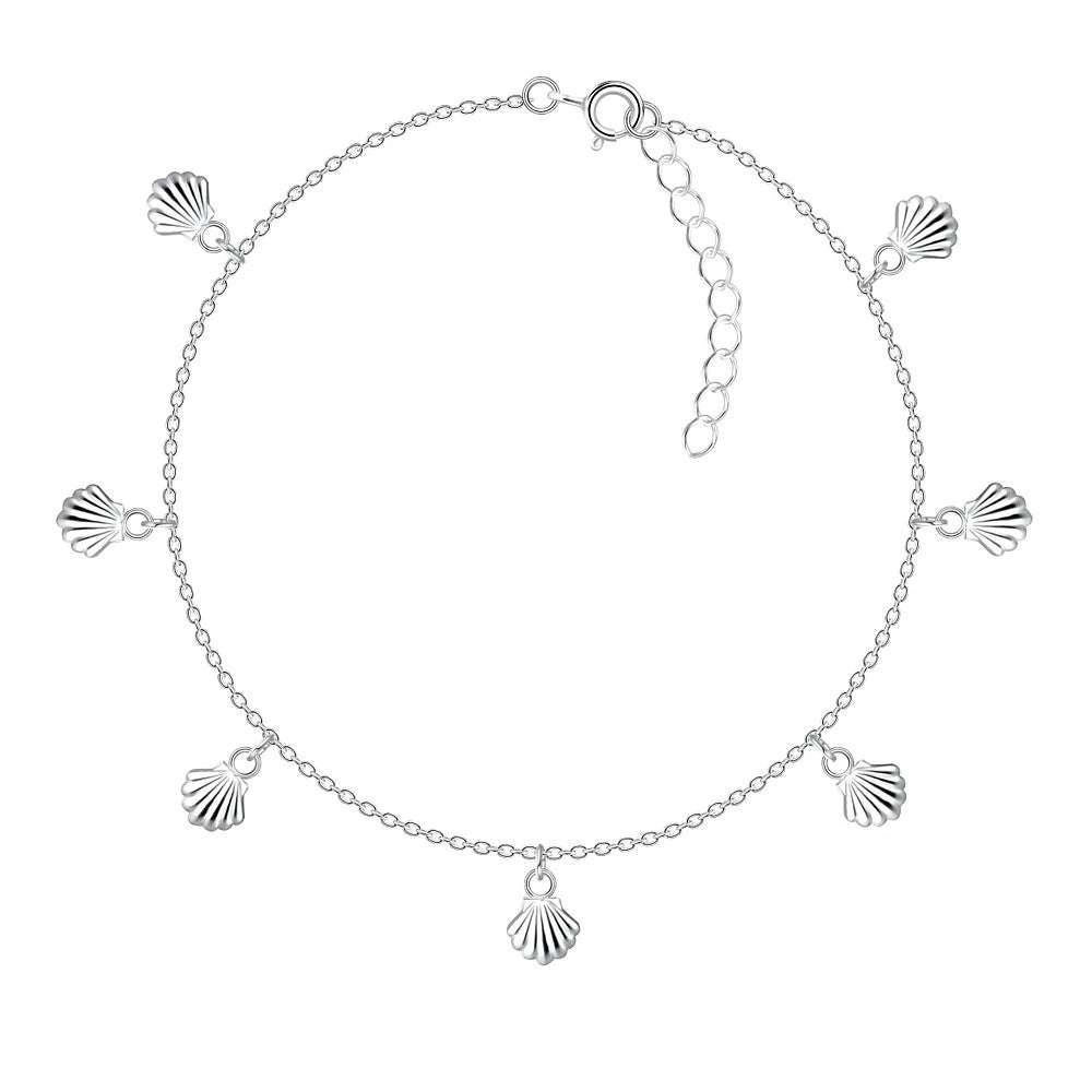 Sterling Silver Silver Shell Charm Anklet - The Cordelia