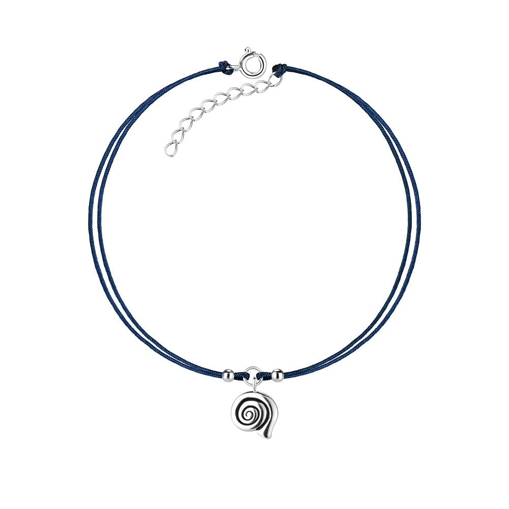 Sterling Silver Spiral Shell Cord Anklet Black Enamel - The Xia