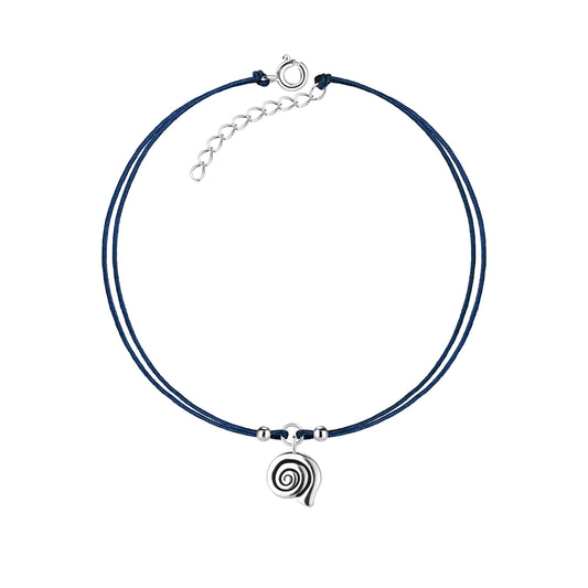 Sterling Silver Spiral Shell Cord Anklet Black Enamel - The Xia