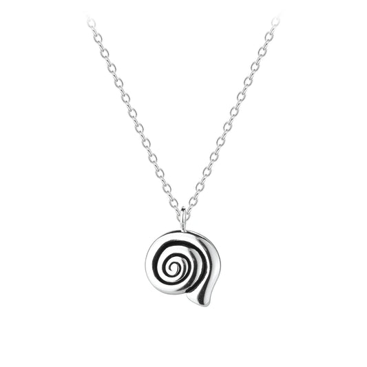 Sterling Silver Spiral Shell Necklace Black Enamel - The Xia