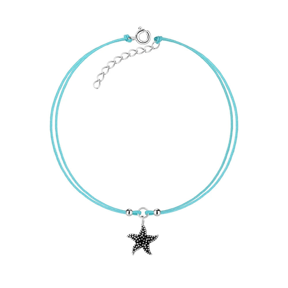 Sterling Silver Starfish Cord Anklet Black Enamel - The Imogen
