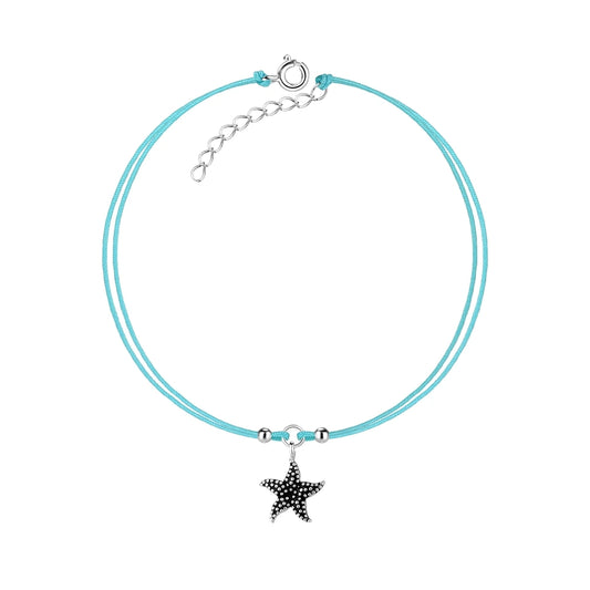 Sterling Silver Starfish Cord Anklet Black Enamel - The Imogen