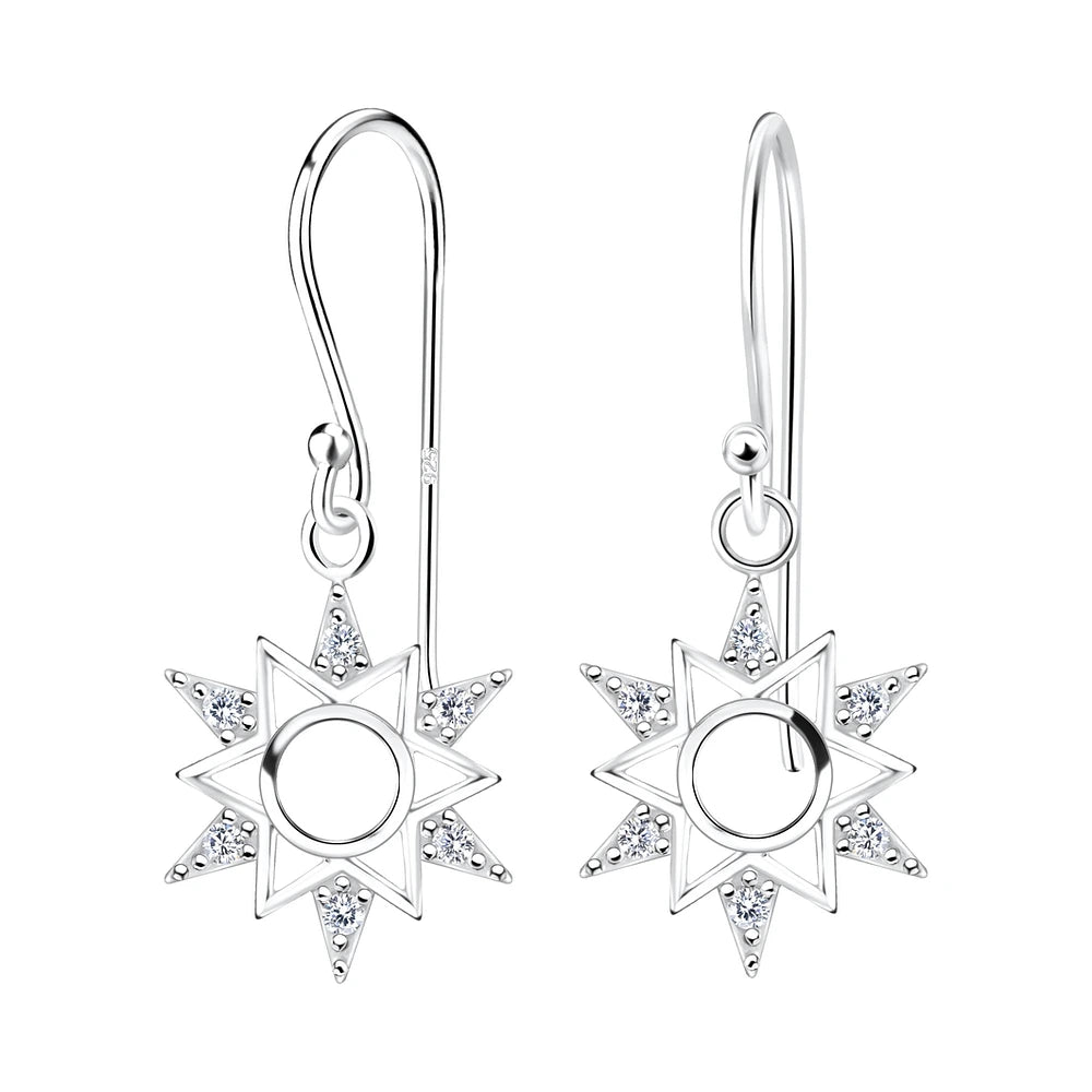 Sterling Silver Sun Dangle Earrings CZ Stone - The Aurora