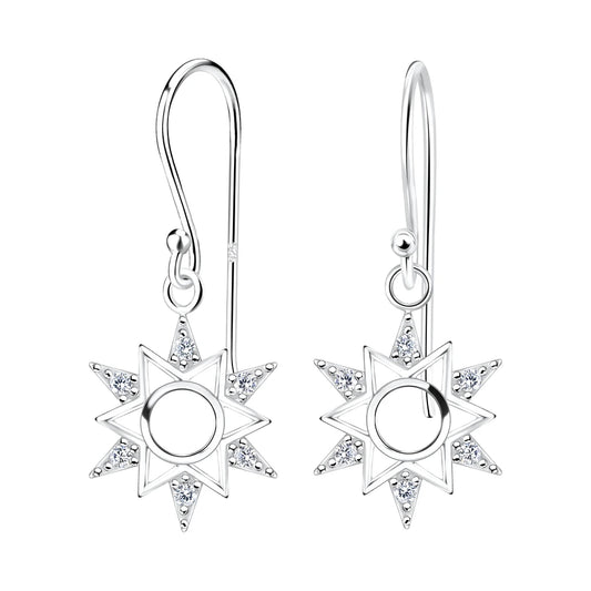 Sterling Silver Sun Dangle Earrings CZ Stone - The Aurora