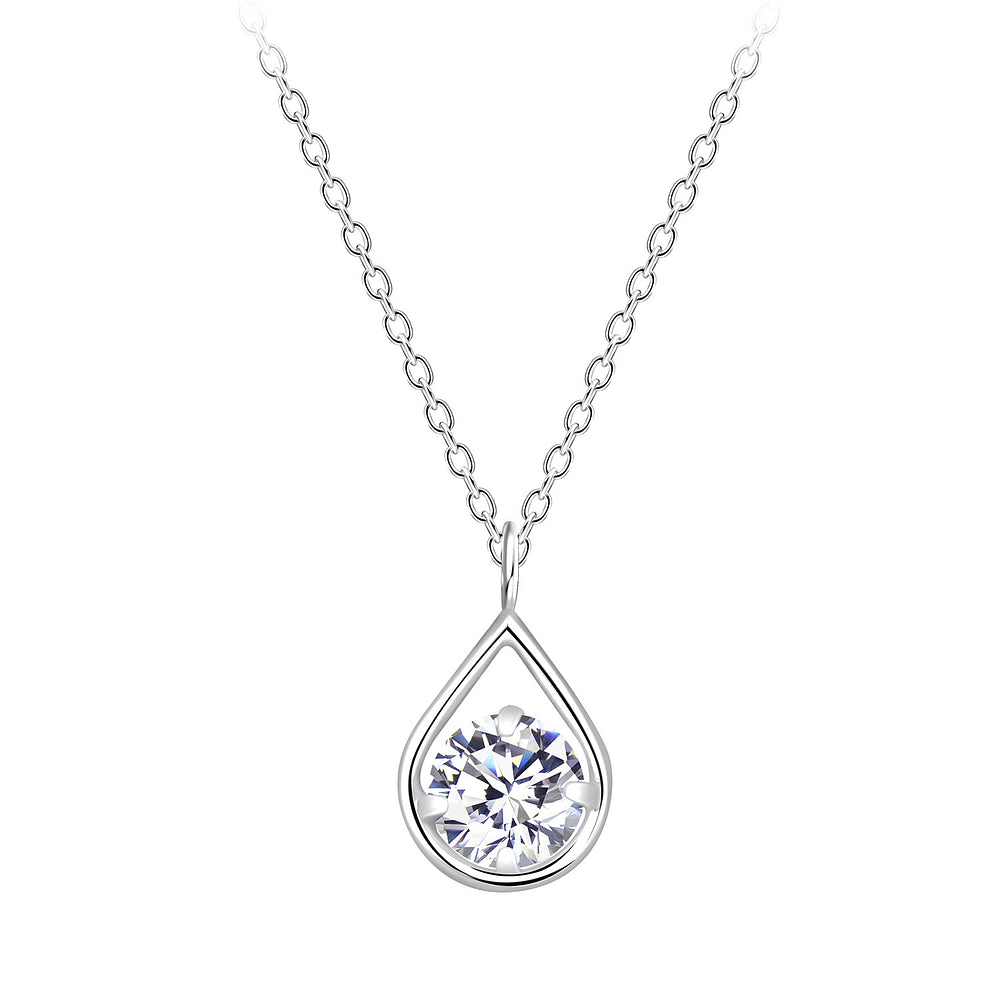 Sterling Silver Tear Drop Necklace CZ Stone - The Sarah