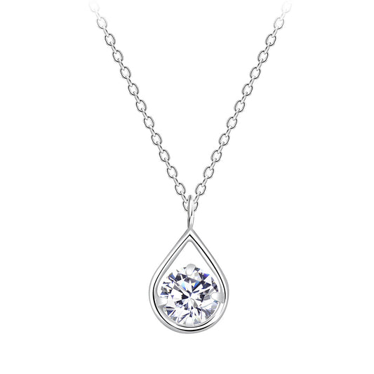 Sterling Silver Tear Drop Necklace CZ Stone - The Sarah