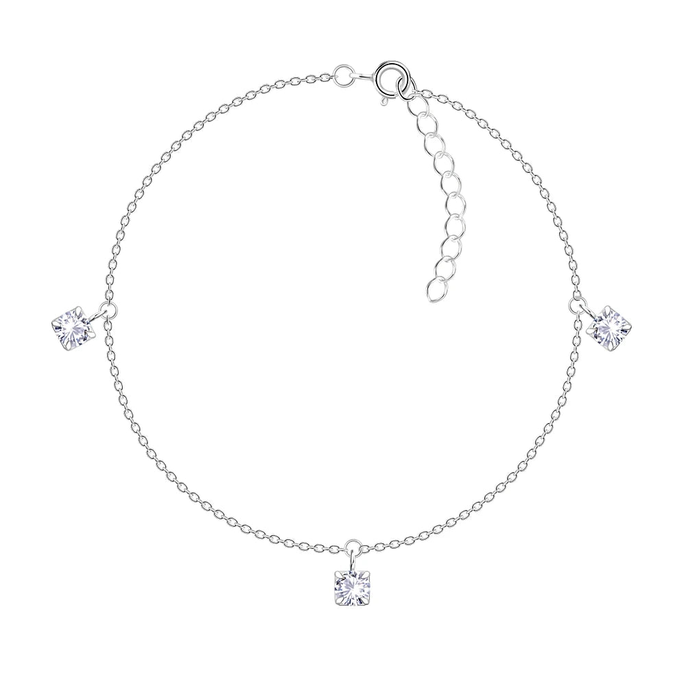 Sterling Silver Three Stone Anklet CZ Stone - The Clarissa