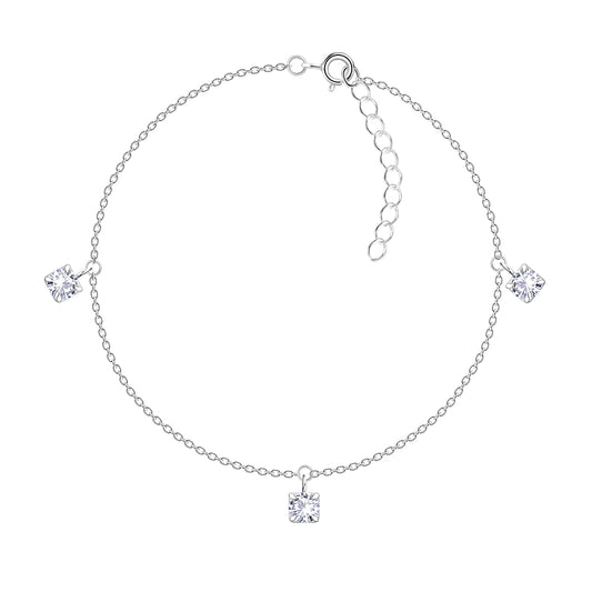 Sterling Silver Three Stone Anklet CZ Stone - The Clarissa