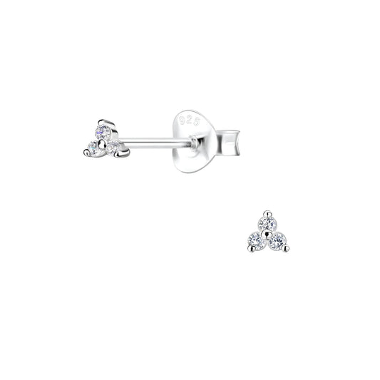 Sterling Silver Three Stone Stud Earrings CZ Stone - The Nova
